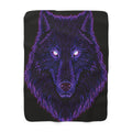 Neon Wolf Sherpa Throw Blanket - Glowing Purple & Violet Wolf Face, Cozy Fleece for Bedroom Dorm or Game Room - Wolf Lover Gift