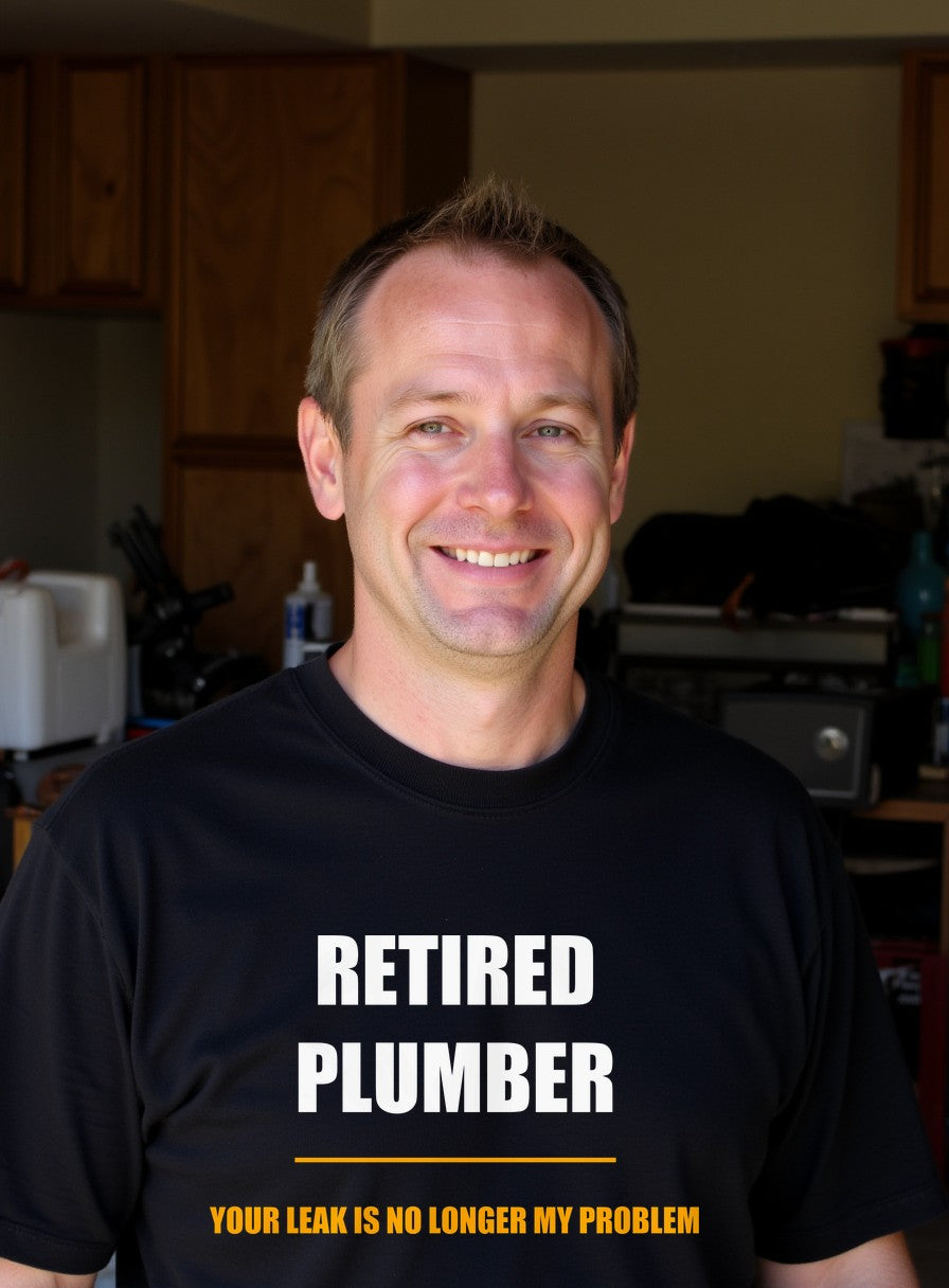 Retired Plumber Shirt — worn lifestyle photo