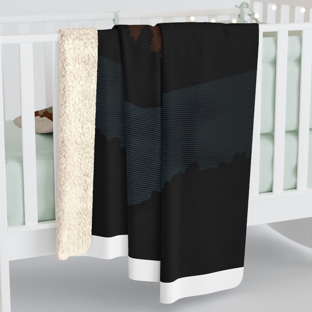 Pine Ridge Lodge Sherpa Throw Blanket - Layered Forest Silhouettes with Rising Moon