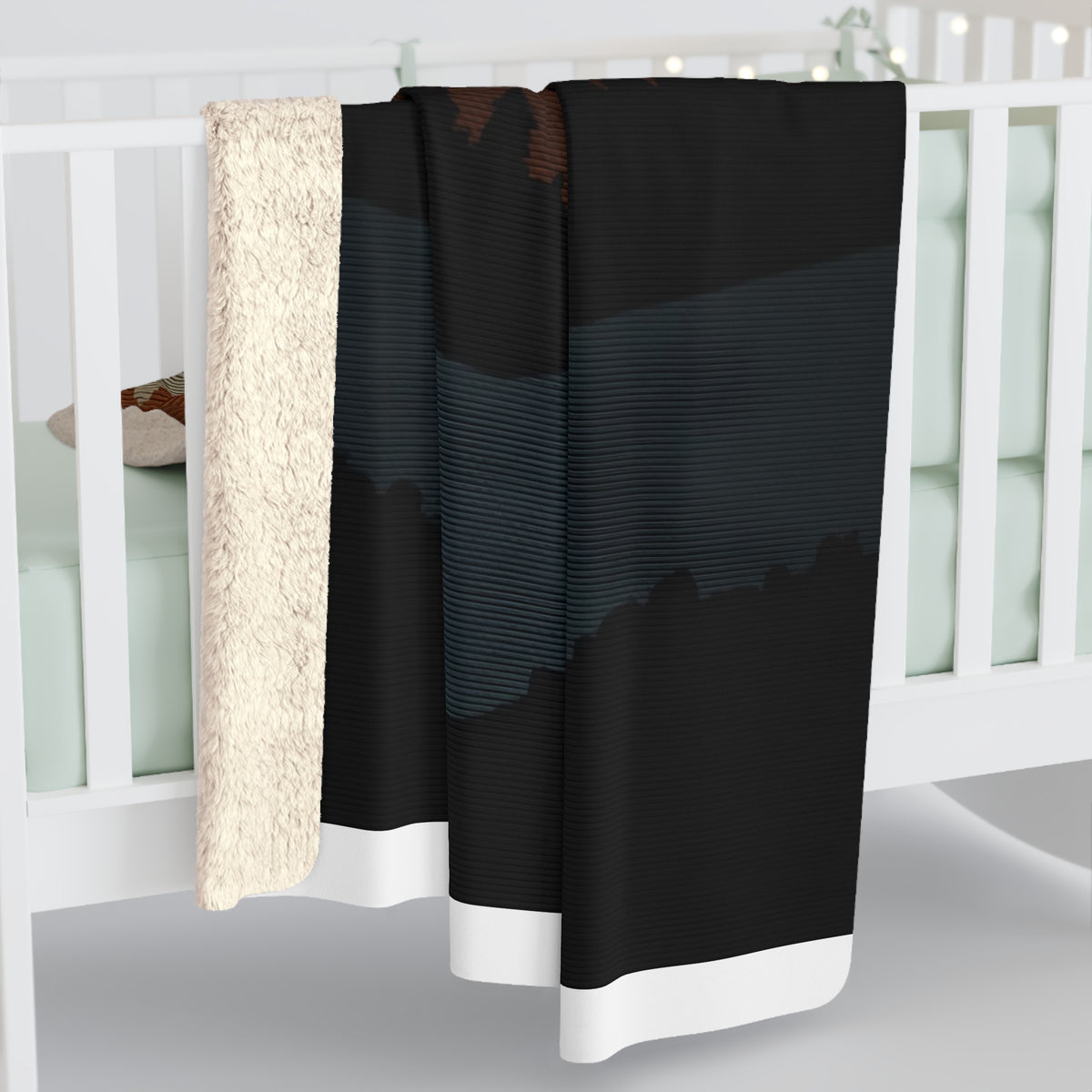 Pine Ridge Lodge Sherpa Throw Blanket - Layered Forest Silhouettes with Rising Moon