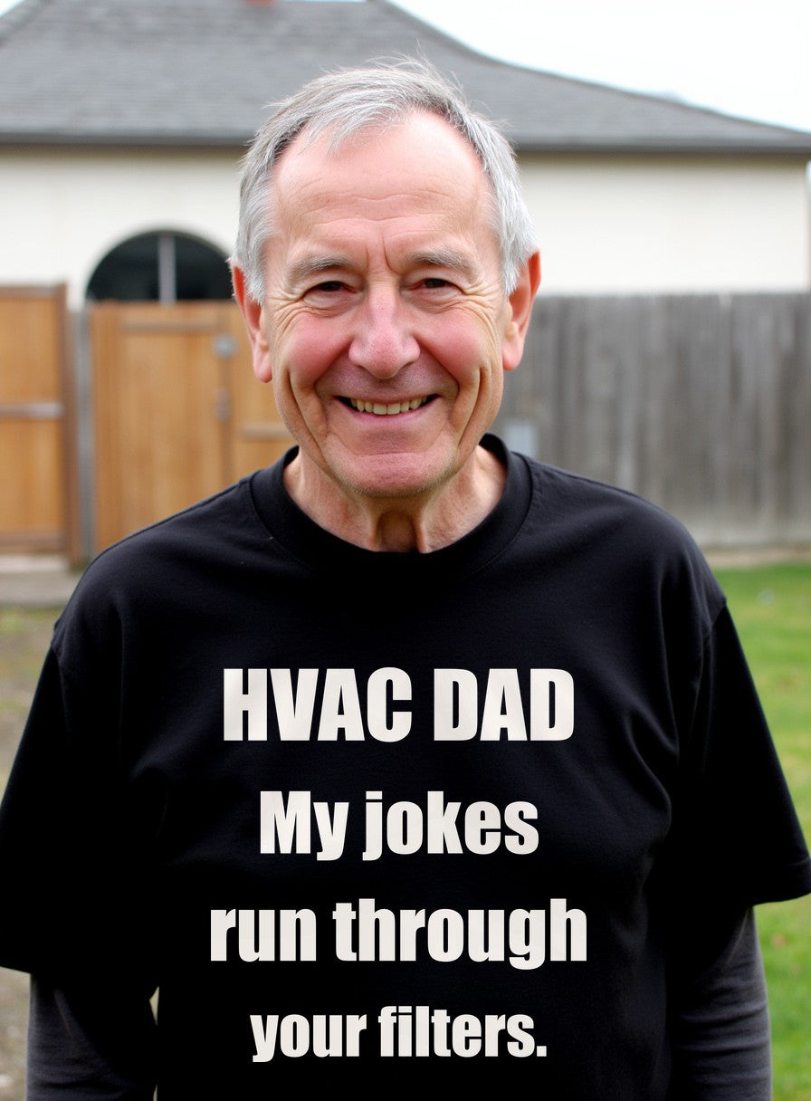 HVAC Dad Jokes Run Through Your Filters Shirt — worn lifestyle photo