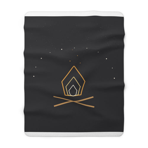 Campfire and Stars Sherpa Throw Blanket - Golden Flame Line Art on Charcoal