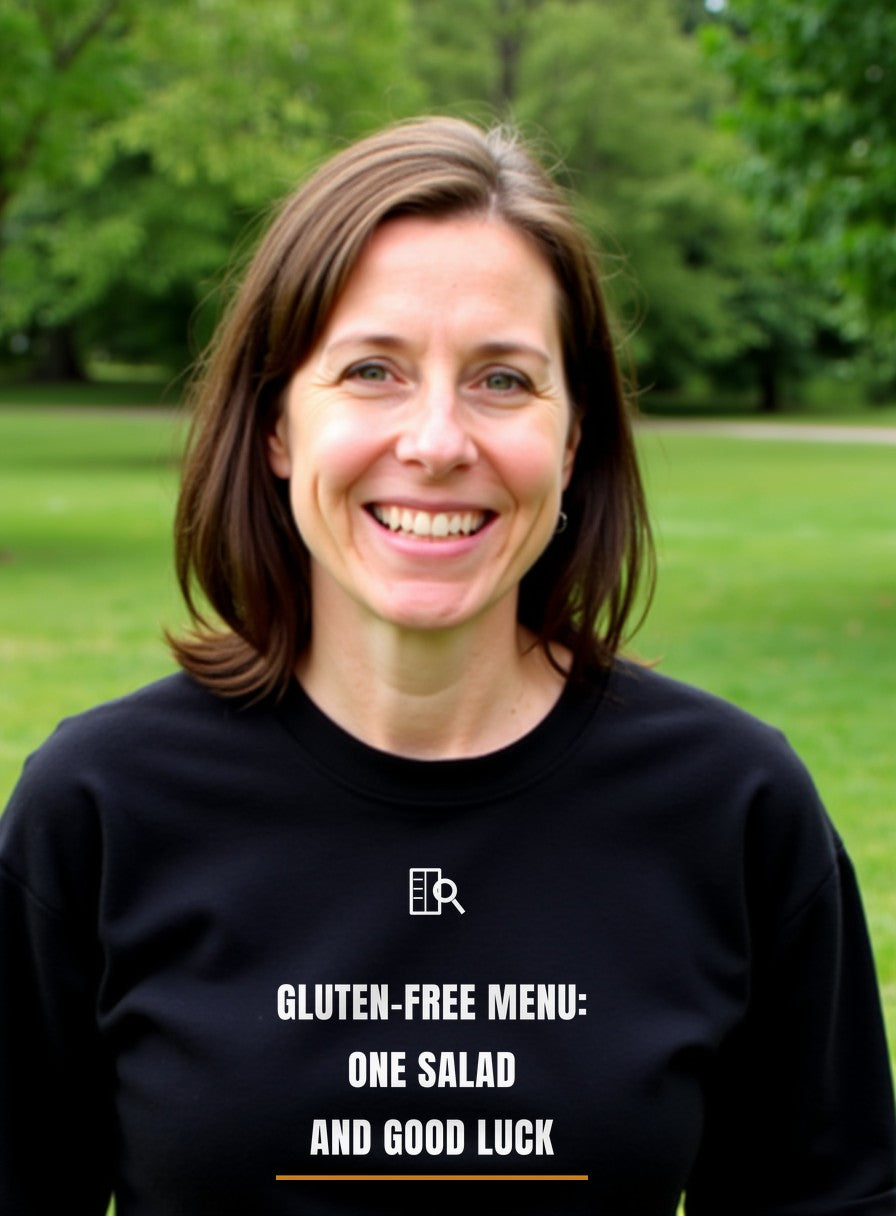 Gluten-Free Menu One Salad And Good Luck Shirt — worn lifestyle photo