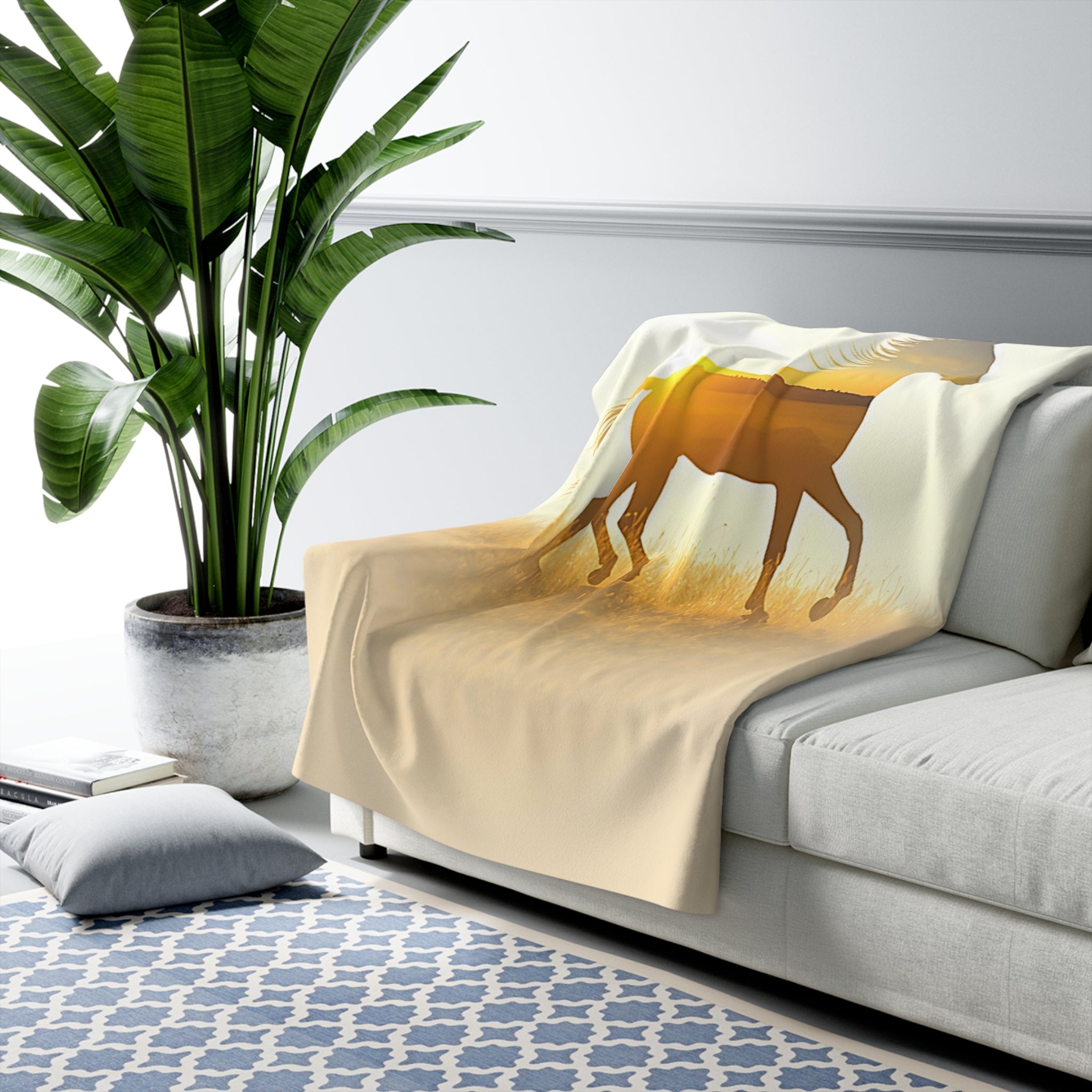 Horse Double Exposure Sherpa Throw Blanket - Nature Wildlife Art, Cozy Fleece Cabin Decor Gift