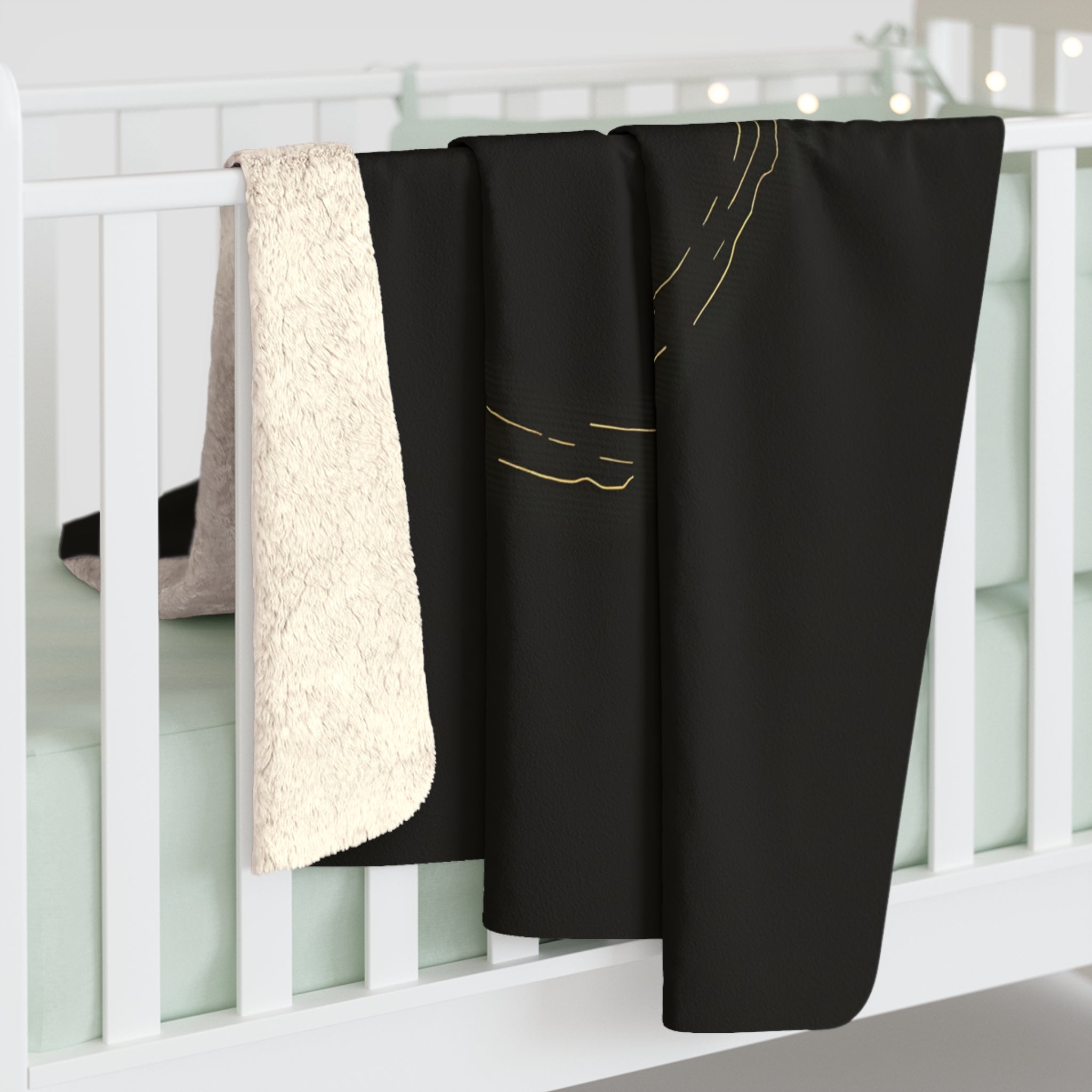Gold Koi Fish Line Art Sherpa Throw Blanket - Minimalist Boho Decor, Cozy Fleece Gift