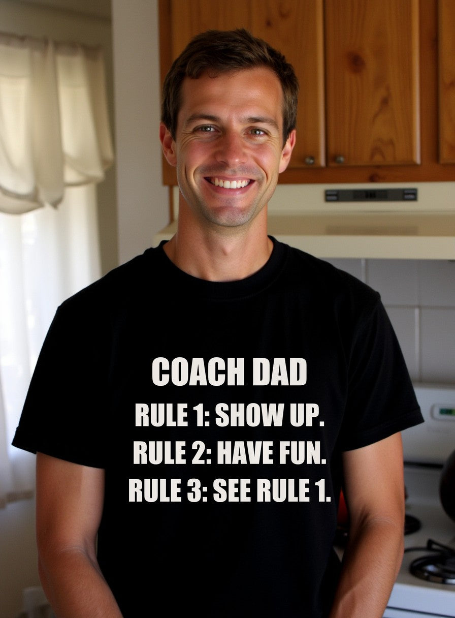 Coach Dad Soccer Shirt — worn lifestyle photo
