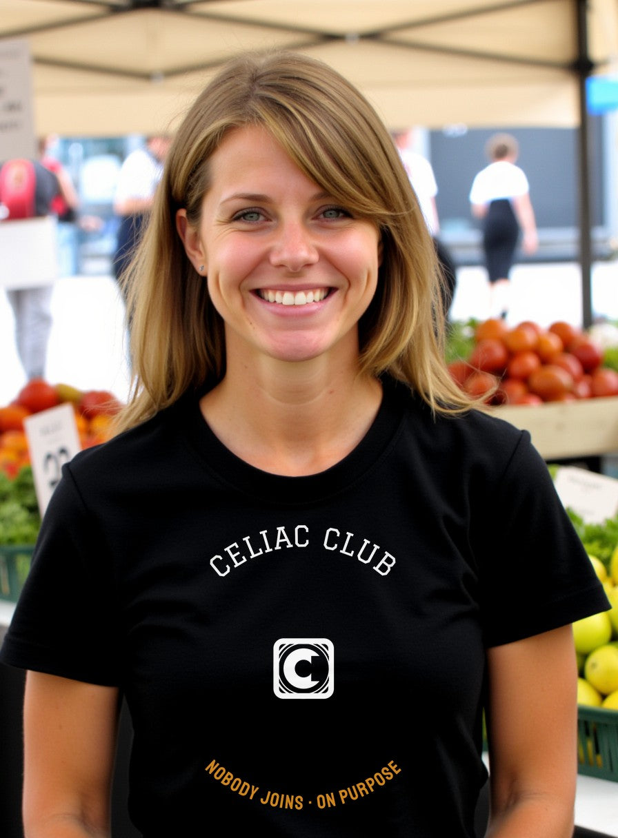Celiac Club Nobody Joins On Purpose Shirt — worn lifestyle photo