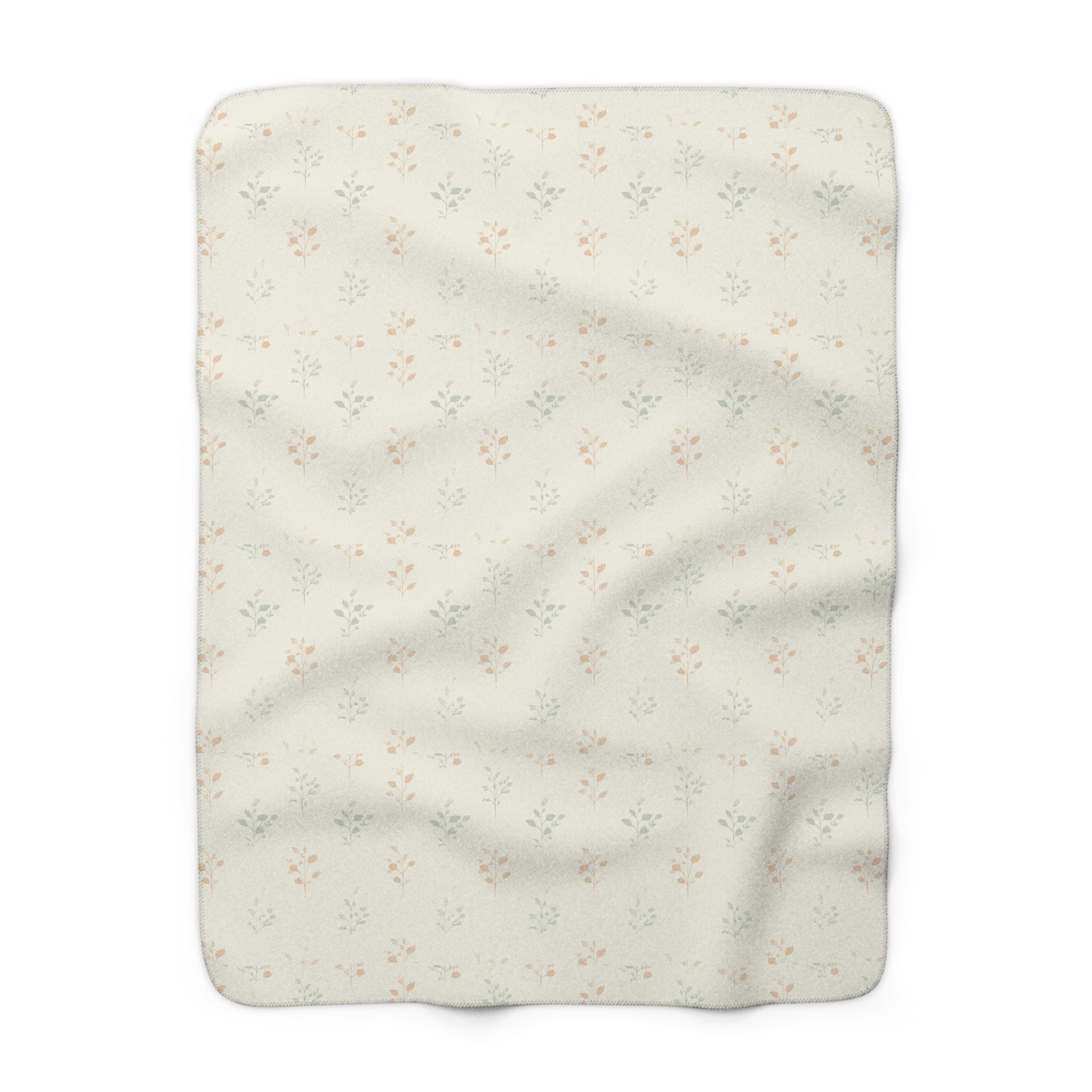 Fern & Seedhead Sherpa Throw Blanket - Vintage Botanical Pattern, Patina Blue & Terracotta on Cream - Mossbridge