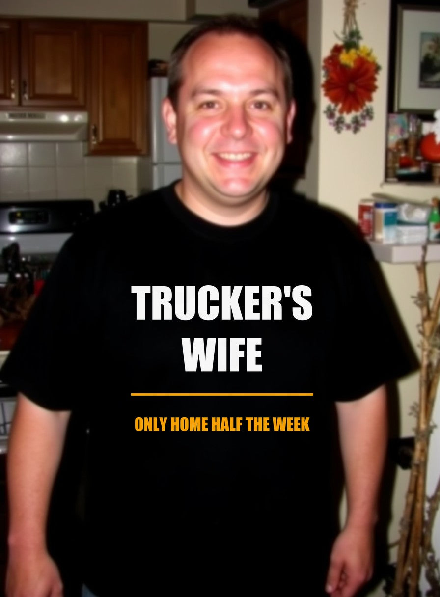 Only Home Half The Week Trucker's Wife Shirt, Funny Tradesman Wife Gift — worn lifestyle photo