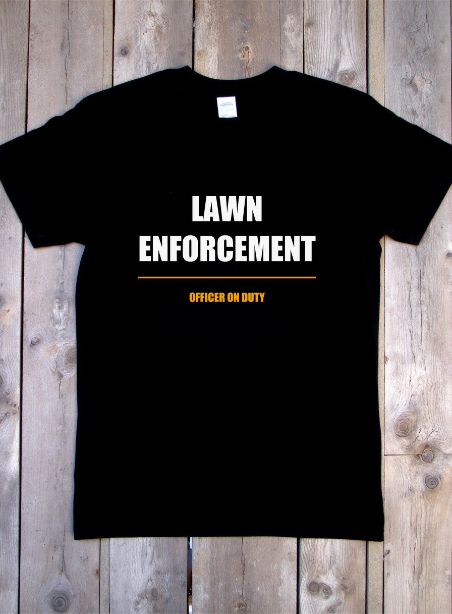 Lawn Enforcement Shirt — flat lay photo