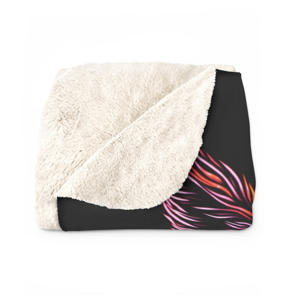 Neon Fox Sherpa Throw Blanket - Glowing Fox Portrait, Cozy Fleece Bedroom Dorm Game Room Gift