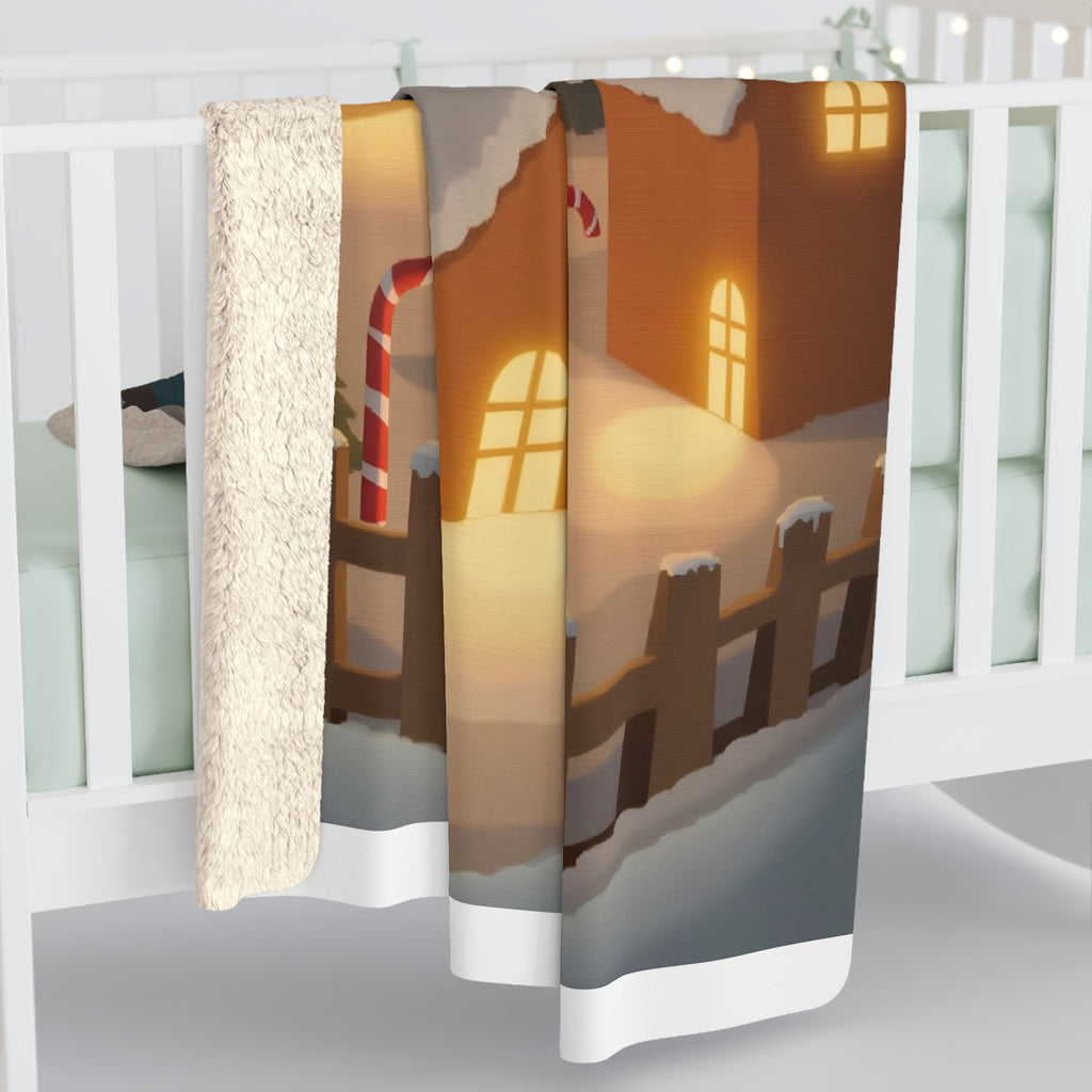 Gingerbread Village Sherpa Throw Blanket - Whimsical Cookie Houses in the Snow