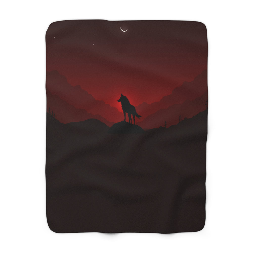 Lone Wolf at Blood Dusk Sherpa Blanket from Kindling & Hammer