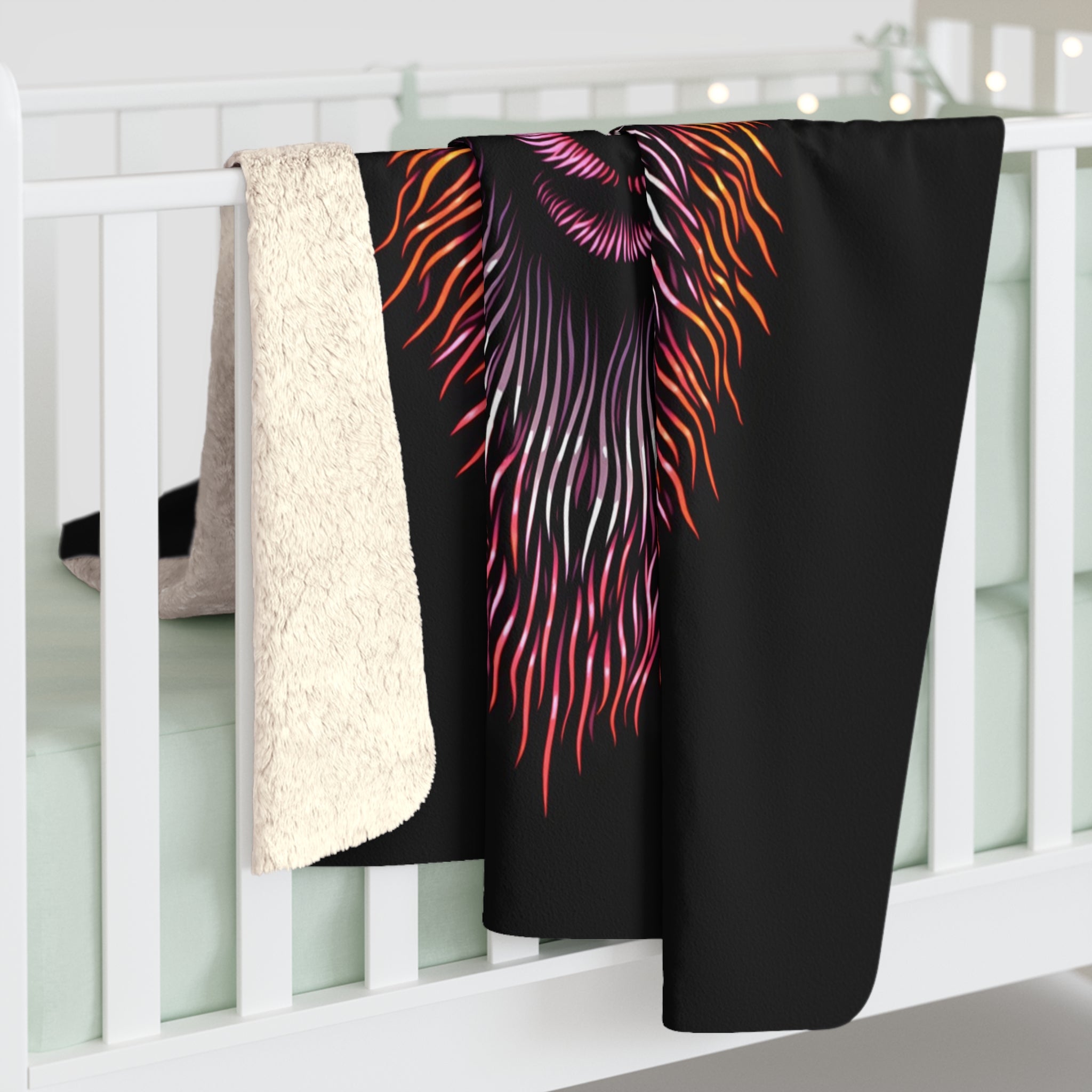 Neon Fox Sherpa Throw Blanket - Glowing Fox Portrait, Cozy Fleece Bedroom Dorm Game Room Gift