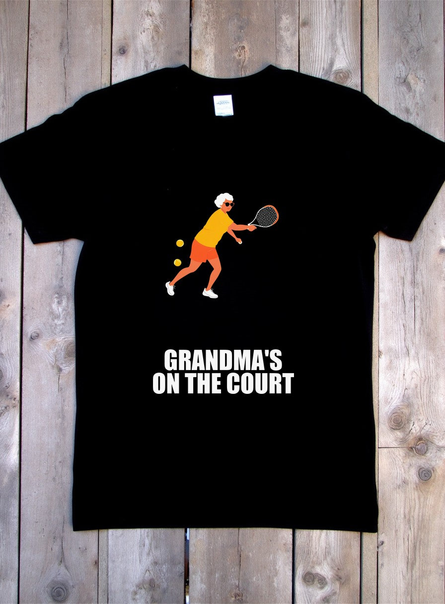 Grandmas On The Court Shirt — flat lay photo