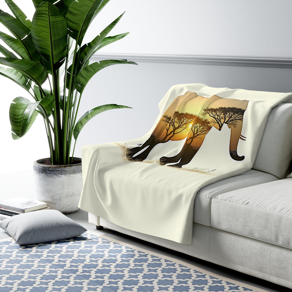 Elephant Double Exposure Sherpa Throw Blanket - Nature Wildlife Art, Cozy Fleece Cabin Decor Gift