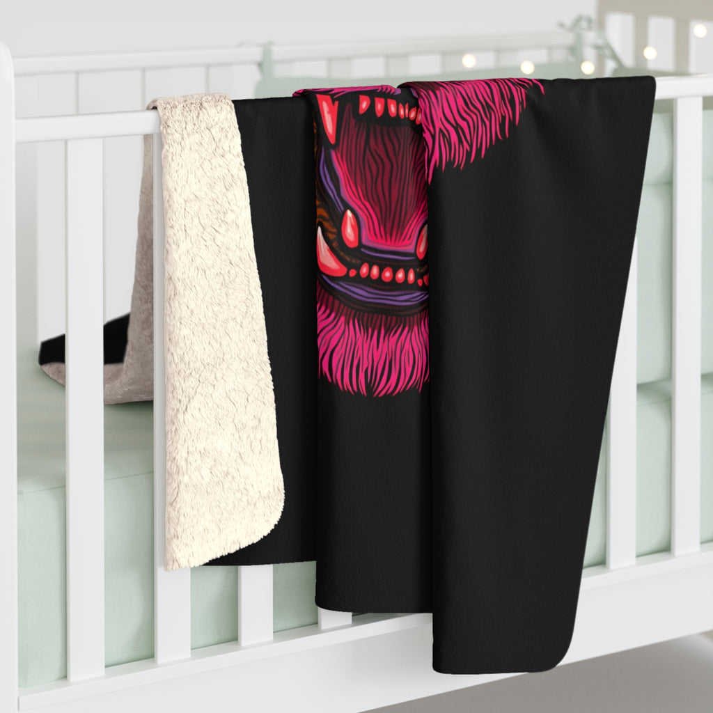 Neon Tiger Sherpa Throw Blanket - Glowing Tiger Portrait, Cozy Fleece Bedroom Dorm Game Room Gift