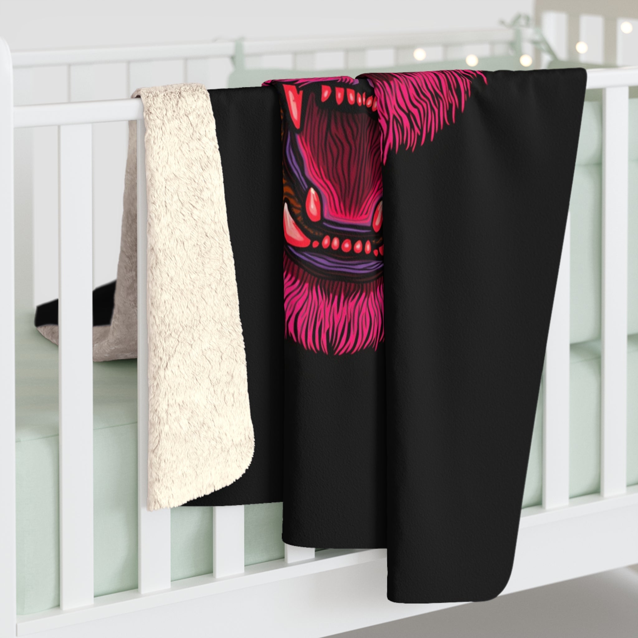 Neon Tiger Sherpa Throw Blanket - Glowing Tiger Portrait, Cozy Fleece Bedroom Dorm Game Room Gift