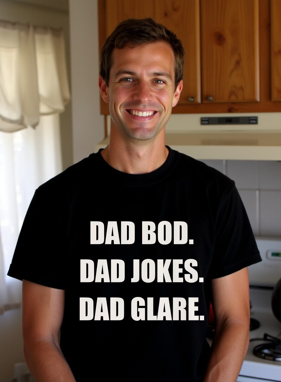 Dad Bod Dad Jokes Dad Glare Shirt — worn lifestyle photo