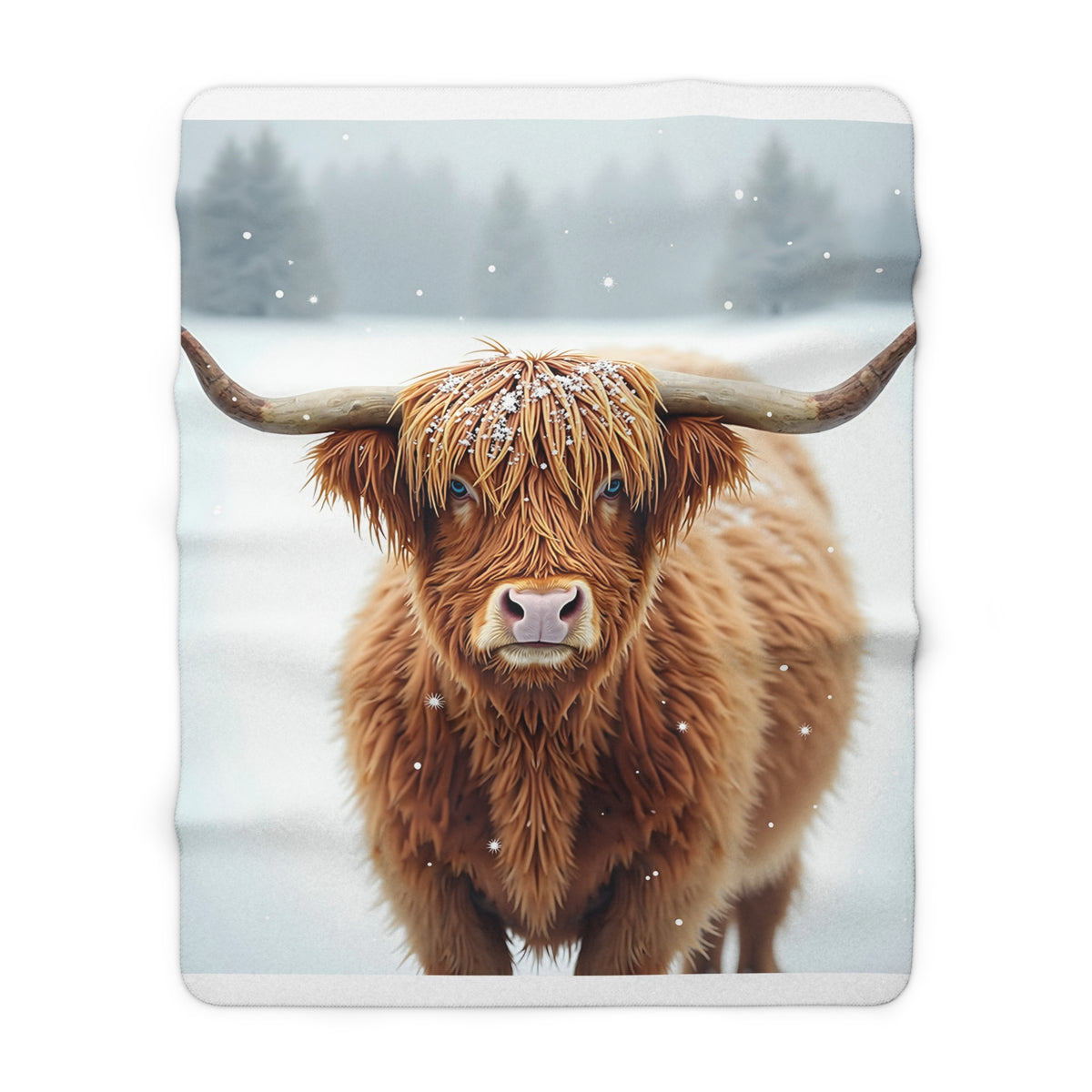 Highland Cow Winter Sherpa Throw Blanket - Shaggy Cow in Falling Snow