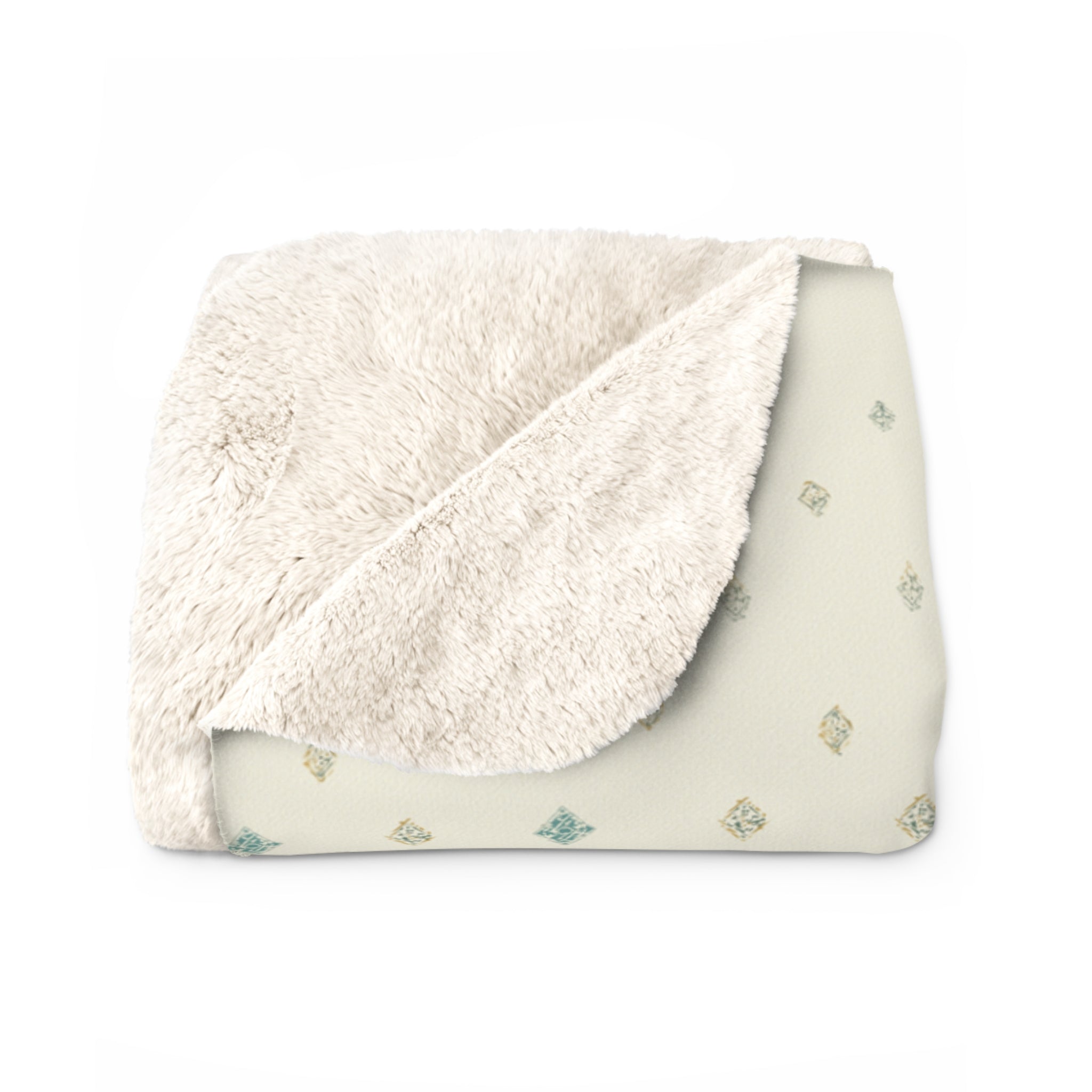 Soft Diamond Grid Sherpa Throw Blanket - Hand-Block Look in Sage & Dusty Rose - Mossbridge