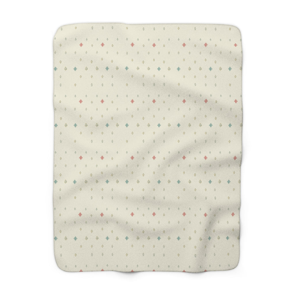 Soft Diamond Grid Sherpa Throw Blanket - Hand-Block Look in Sage & Dusty Rose - Mossbridge