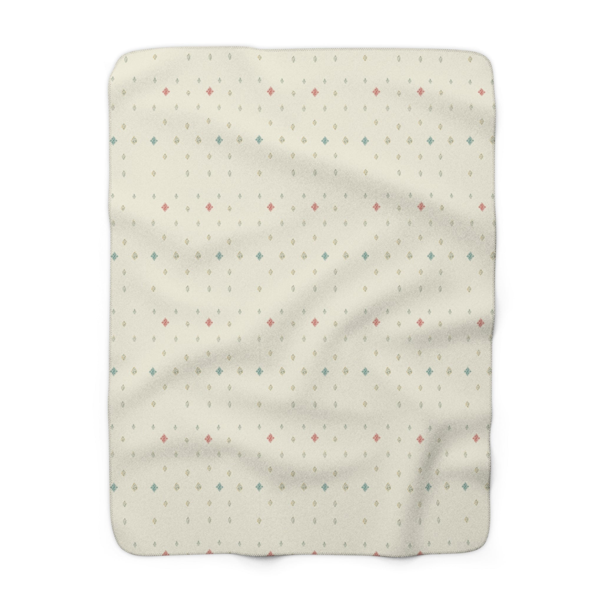 Soft Diamond Grid Sherpa Throw Blanket - Hand-Block Look in Sage & Dusty Rose - Mossbridge