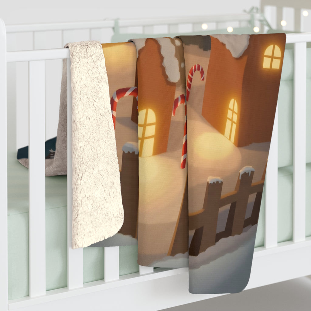 Gingerbread Village Sherpa Throw Blanket - Whimsical Cookie Houses in the Snow