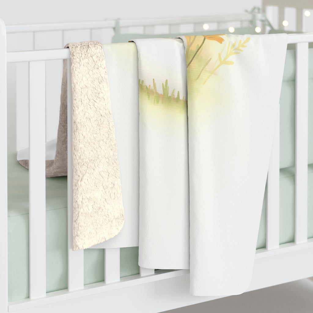 Sleeping Fox Sherpa Throw Blanket - Watercolor White Fox in Wildflowers, Soft Woodland Nursery & Nature Decor Gift