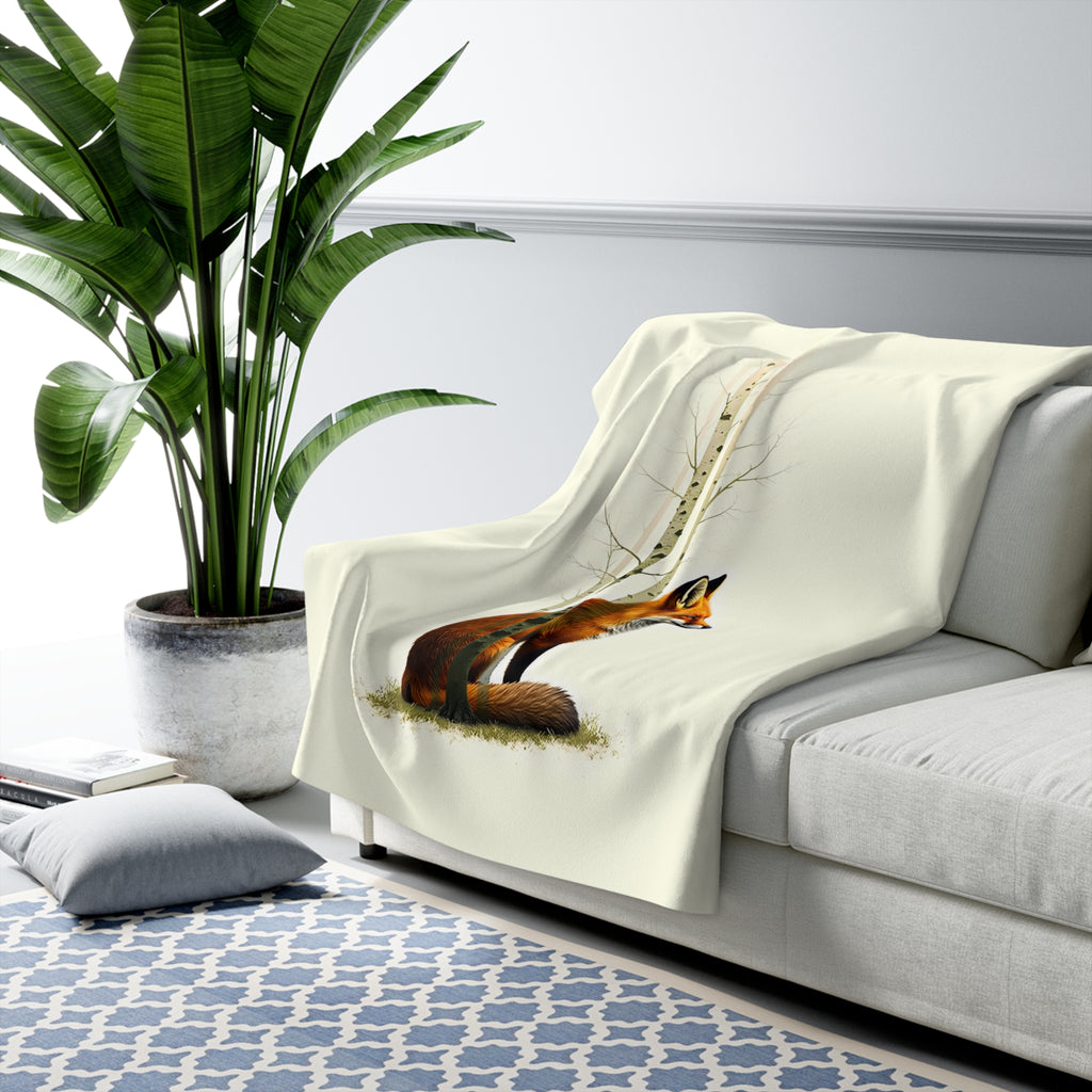 Fox Double Exposure Sherpa Throw Blanket - Nature Wildlife Art, Cozy Fleece Cabin Decor Gift