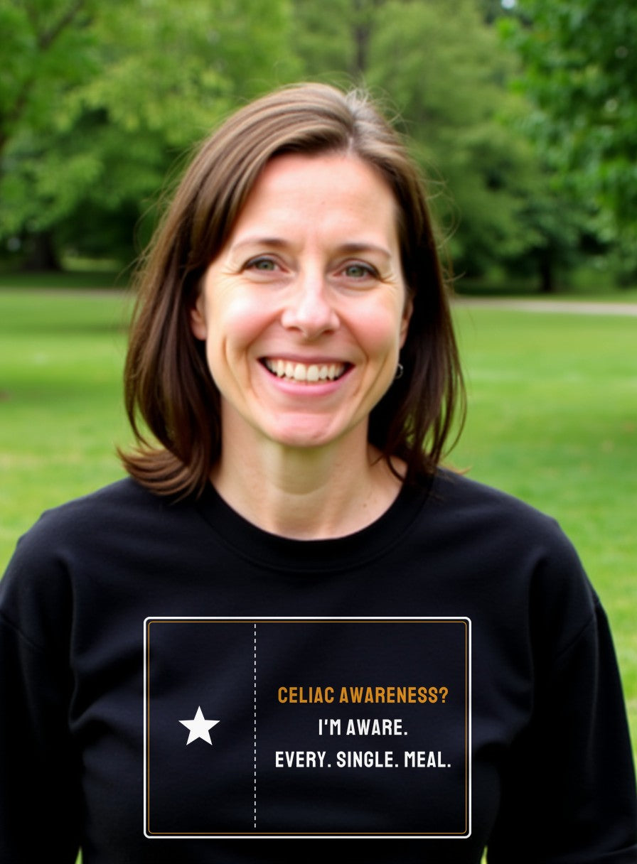Celiac Awareness I'm Aware Every Single Meal Shirt — worn lifestyle photo