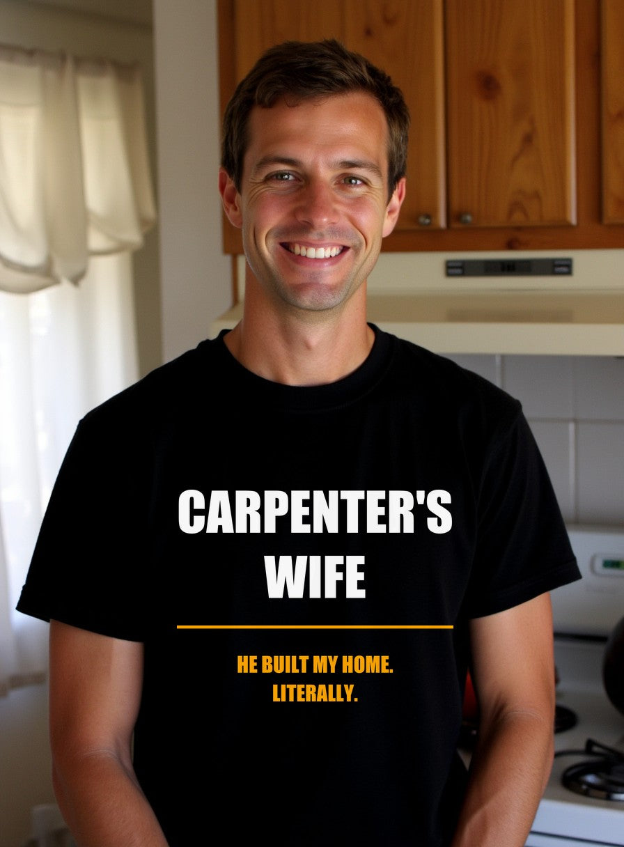 He Built My Home Literally Carpenter's Wife Shirt, Funny Tradesman Wife Gift — worn lifestyle photo