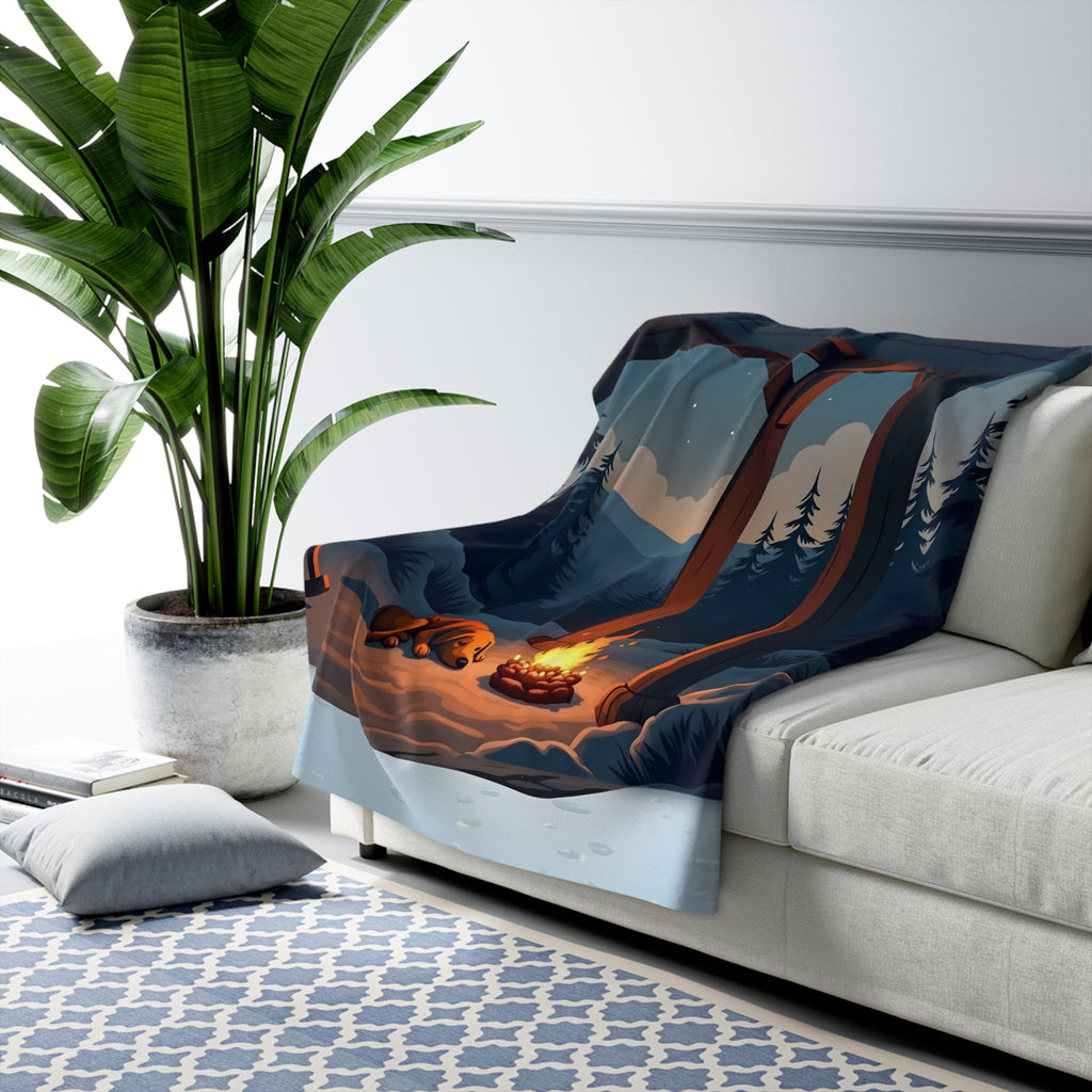 Sleeping Dog by the Fire Sherpa Throw Blanket - Cozy Cabin Porch Close-Up, Dog Lover Gift, Winter Cabin Throw