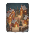 Gingerbread Village Sherpa Throw Blanket - Whimsical Cookie Houses in the Snow