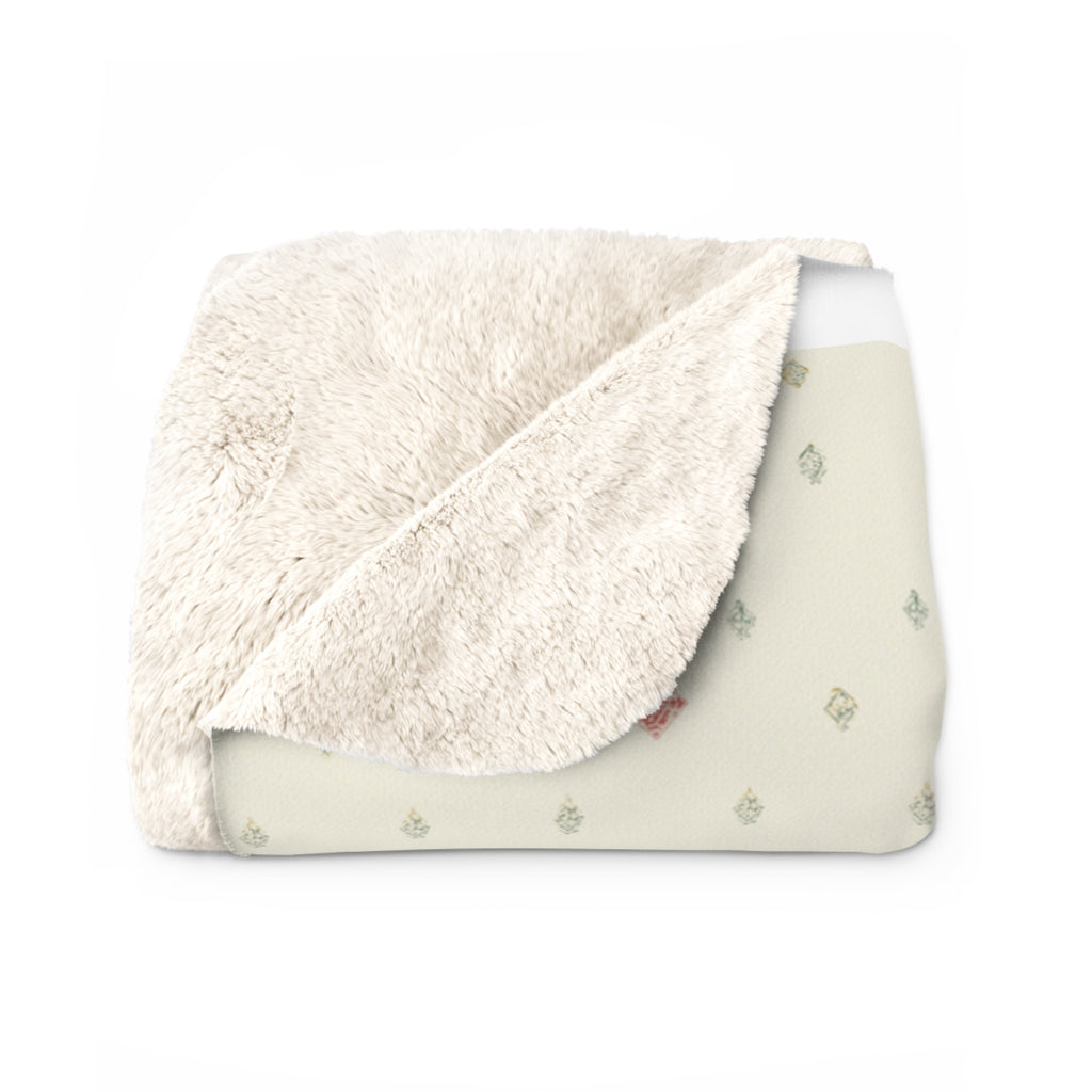Soft Diamond Grid Sherpa Throw Blanket - Hand-Block Look in Sage & Dusty Rose - Mossbridge