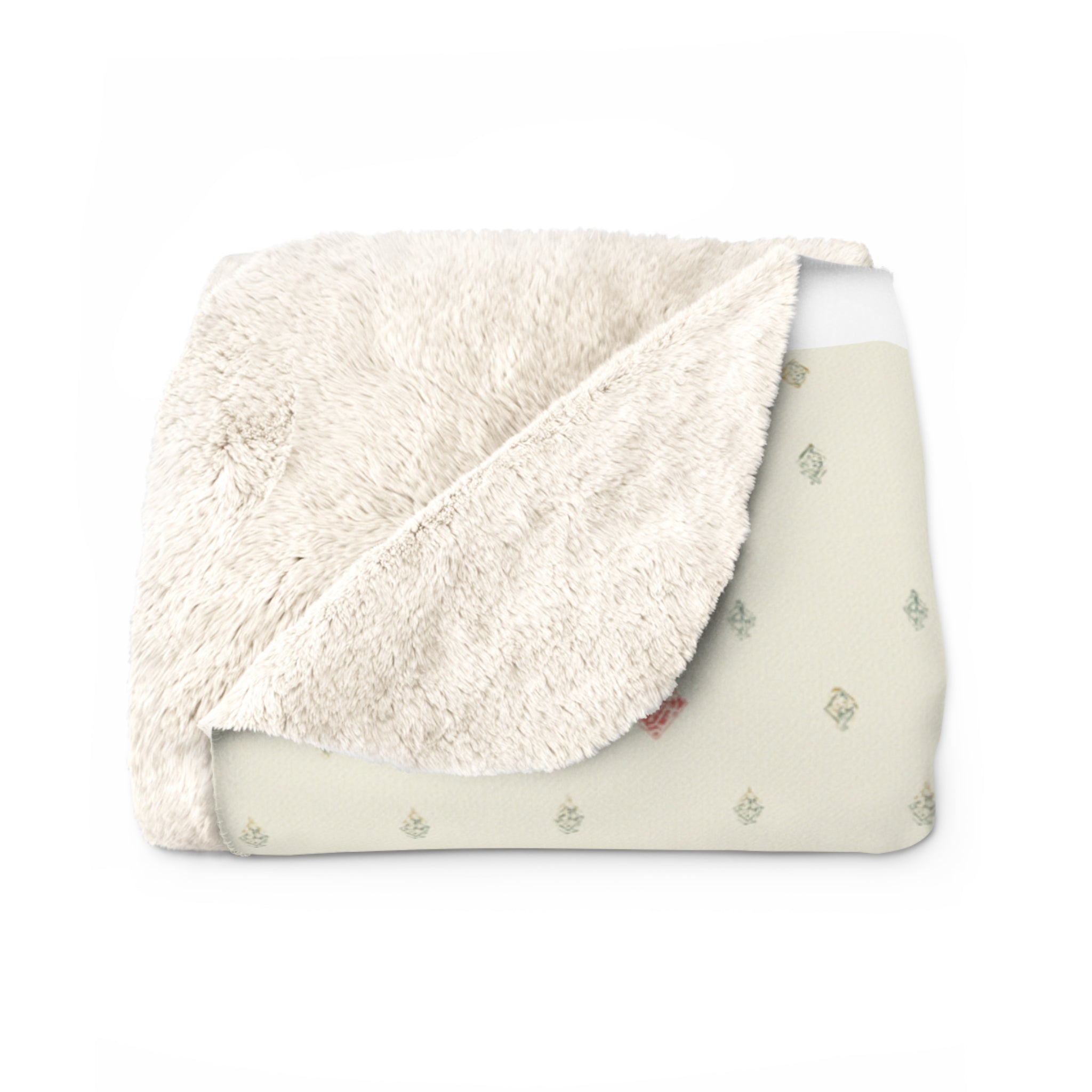 Soft Diamond Grid Sherpa Throw Blanket - Hand-Block Look in Sage & Dusty Rose - Mossbridge