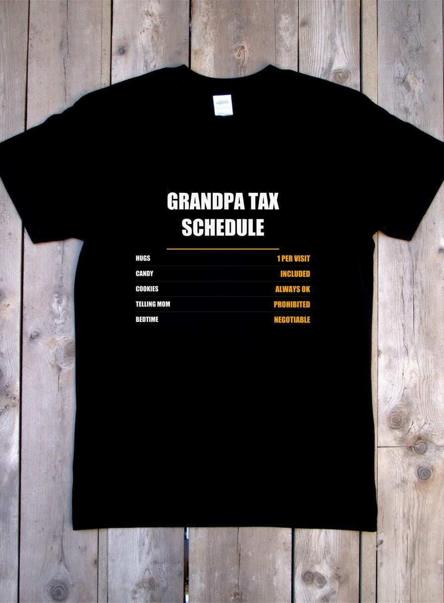 Grandpa Tax Schedule Shirt, Hugs Candy Cookies, Father's Day Gift — flat lay photo