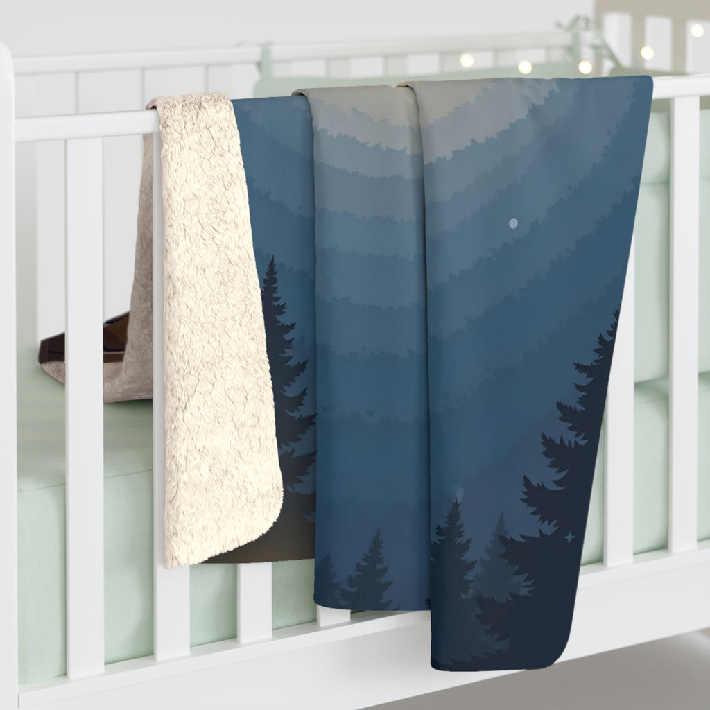 Sleeping Dog by the Campfire Sherpa Throw Blanket - Cozy Cabin Porch at Night, Dog Lover Gift, Winter Cabin Decor