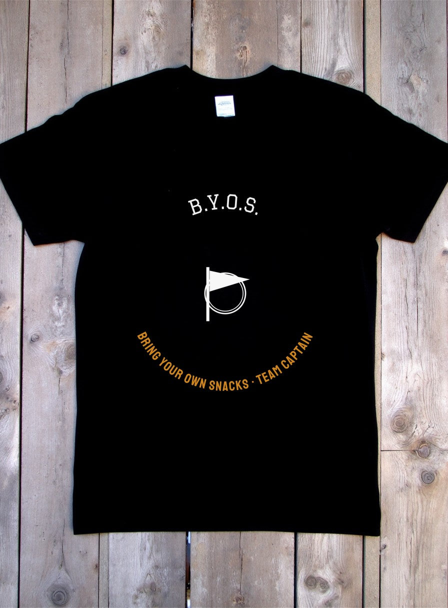 BYOS Bring Your Own Snacks Team Captain Shirt — flat lay photo