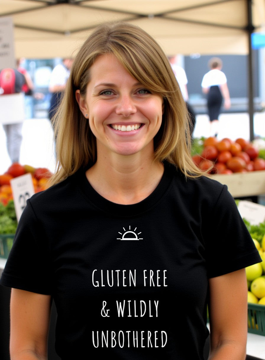 Gluten Free And Wildly Unbothered Shirt — worn lifestyle photo