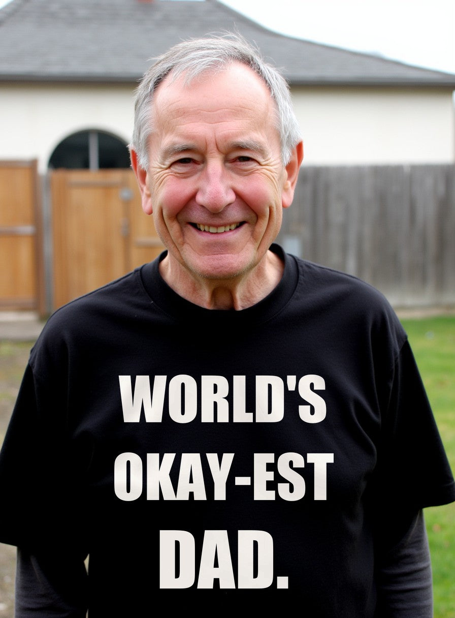 World's Okay-est Dad Shirt — worn lifestyle photo
