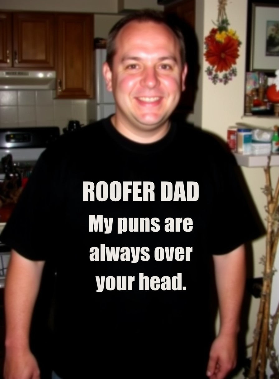 Roofer Dad Puns Always Over Your Head Shirt — worn lifestyle photo