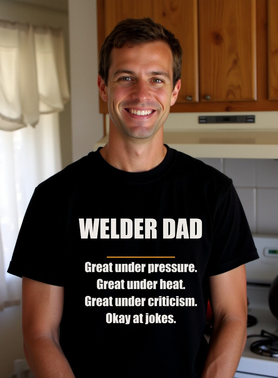 Welder Dad Great Under Pressure Heat And Criticism Shirt — worn lifestyle photo