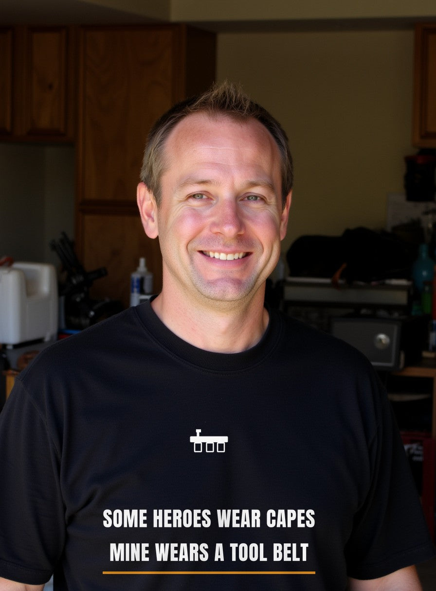 Some Heroes Wear Capes Mine Wears A Tool Belt Shirt — worn lifestyle photo