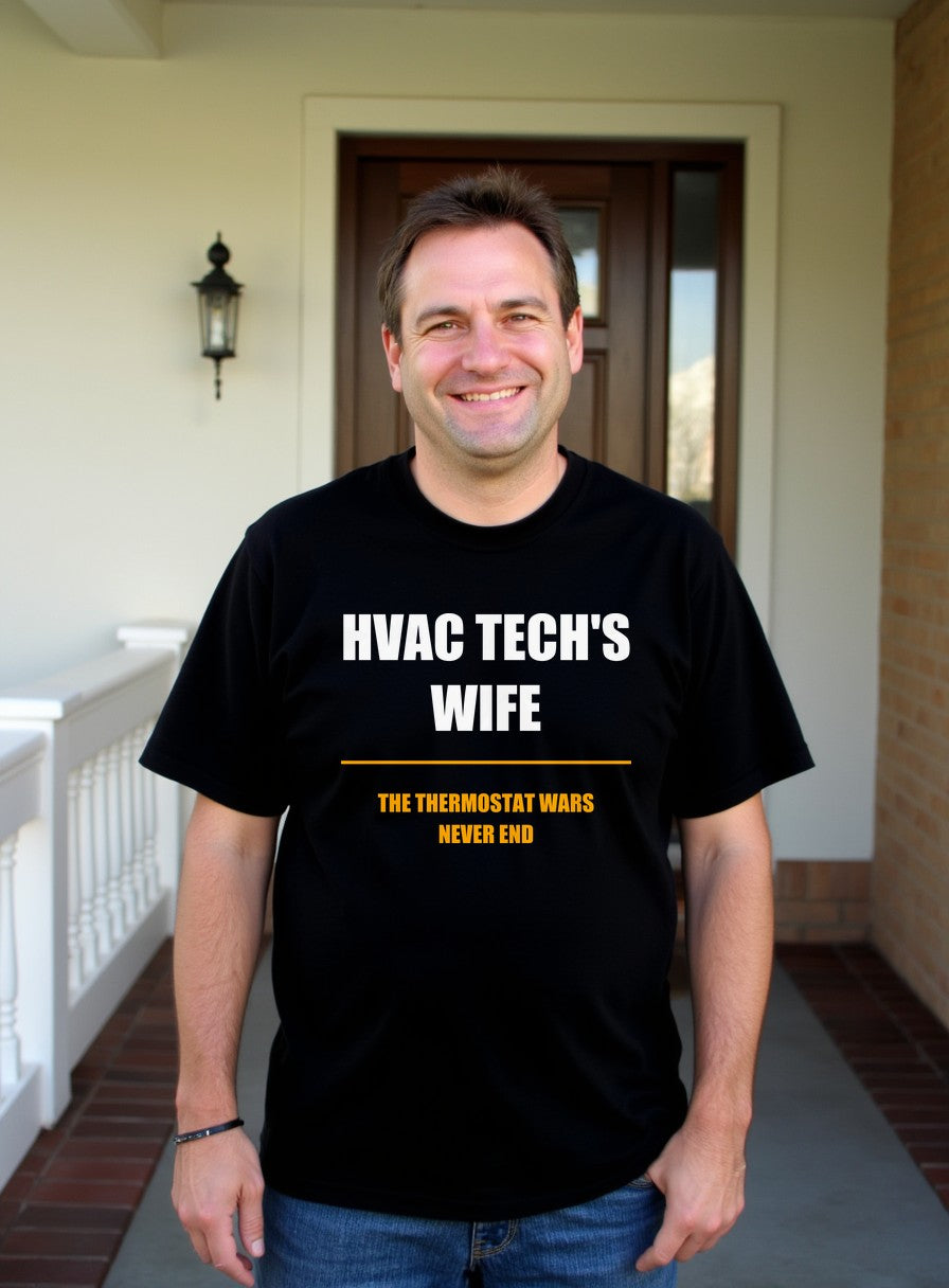 Thermostat Wars Never End HVAC Tech Wife Shirt, Funny Tradesman Wife Gift — worn lifestyle photo