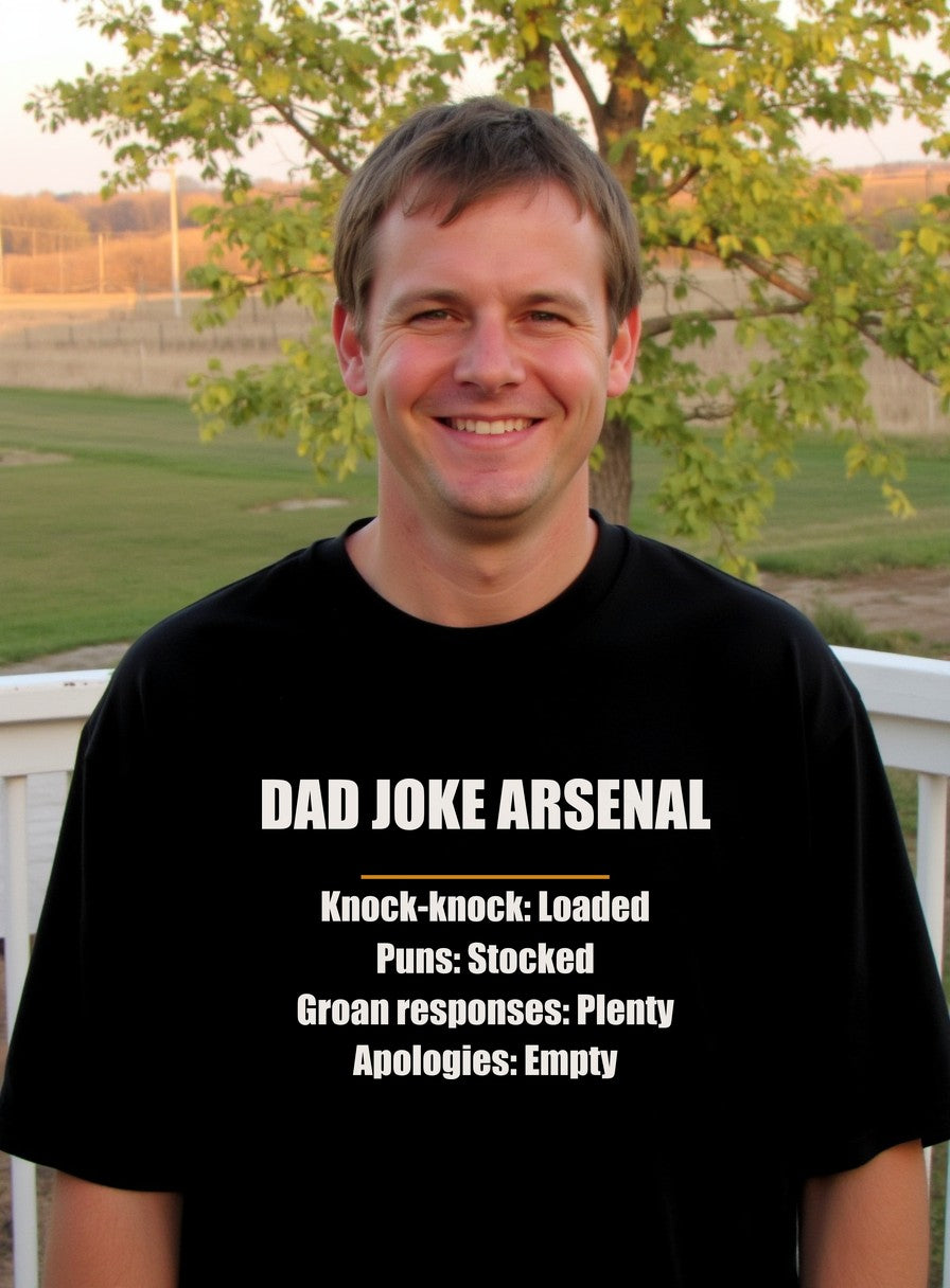 Dad Joke Arsenal Loaded Stocked Plenty Empty Shirt — worn lifestyle photo