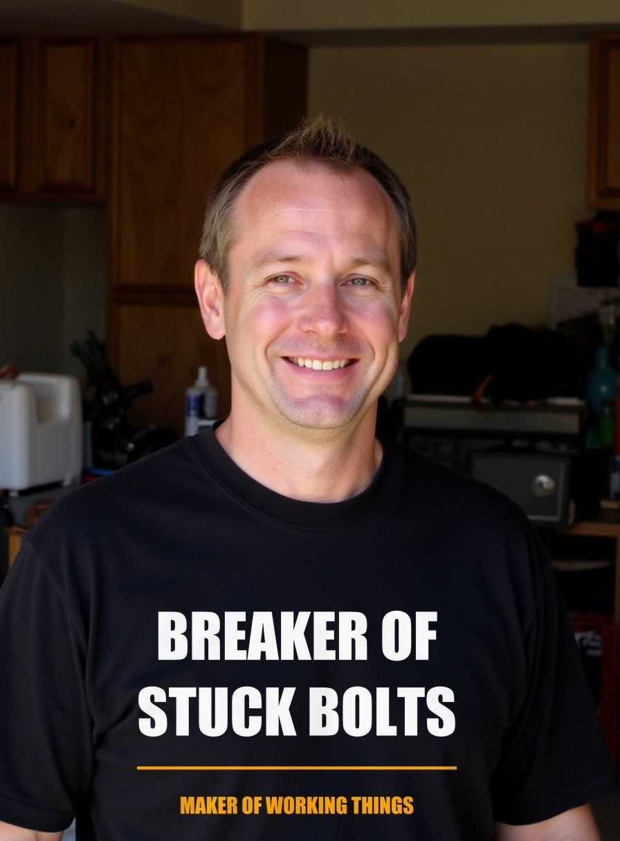 Breaker Of Stuck Bolts Maker Of Working Things Shirt, Mechanic Father's Day Gift — worn lifestyle photo