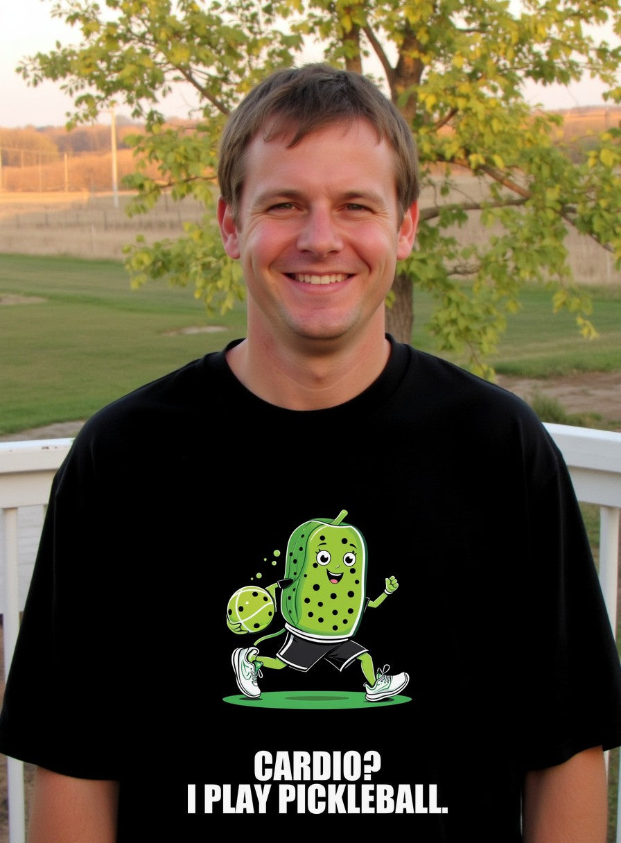 Cardio I Play Pickleball Shirt — worn lifestyle photo