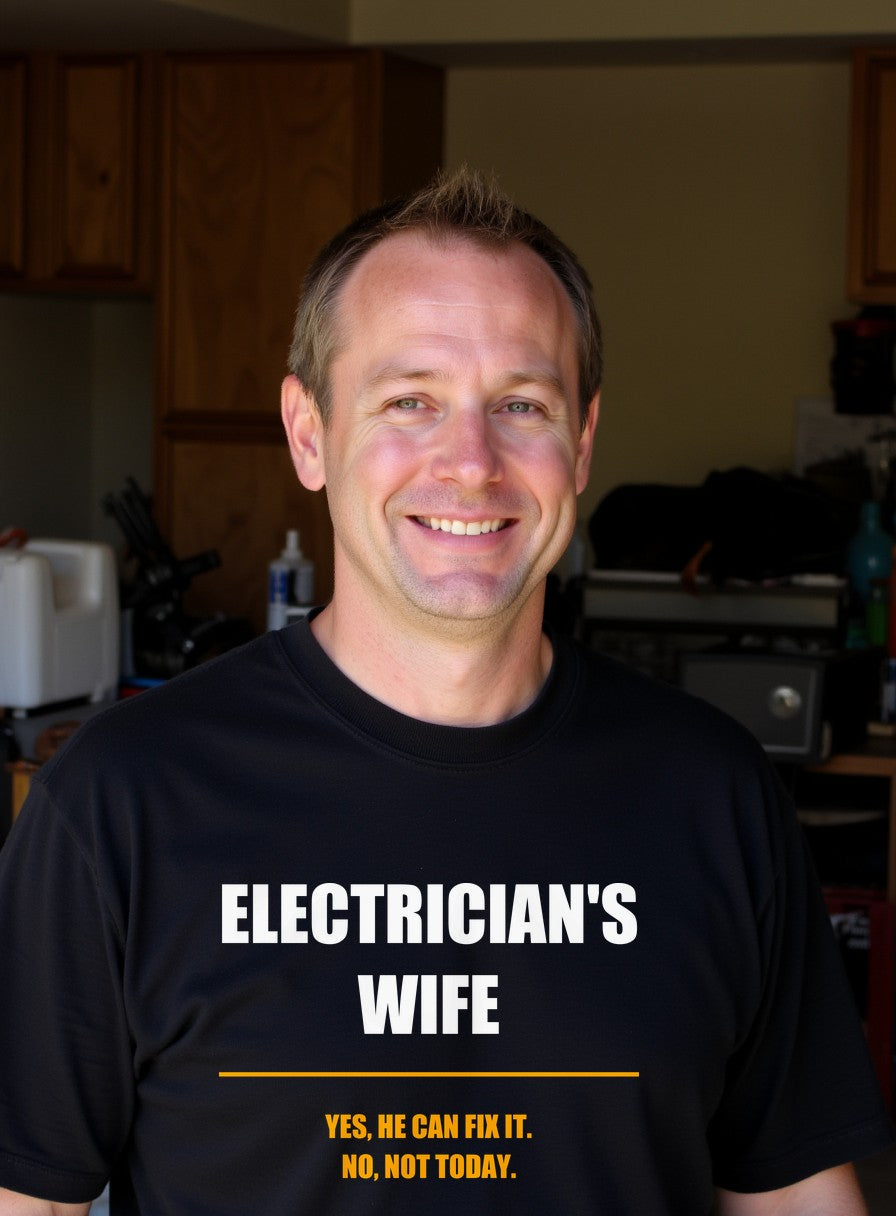 Yes He Can Fix It No Not Today Electrician's Wife Shirt Funny Gift — worn lifestyle photo