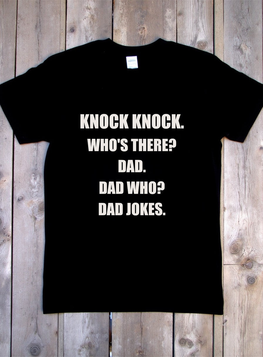 Knock Knock Dad Jokes Shirt — flat lay photo